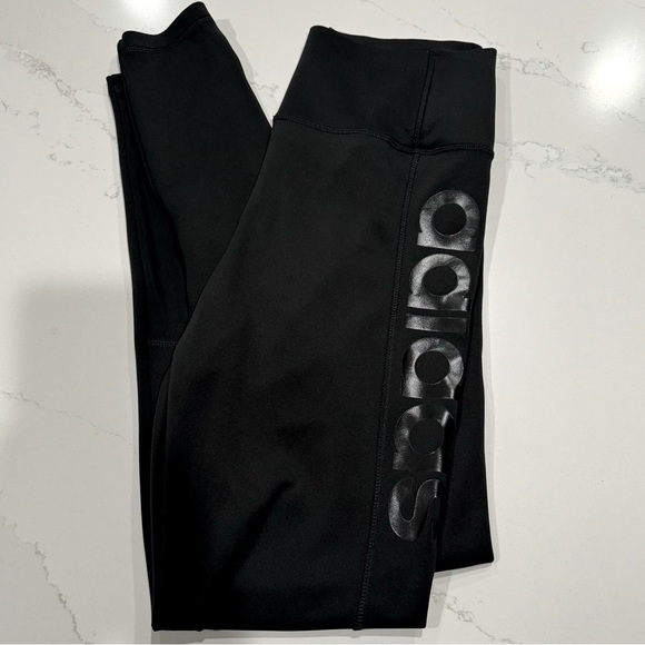 Adidas Leggings M black leather like wording - Picture 1 of 2